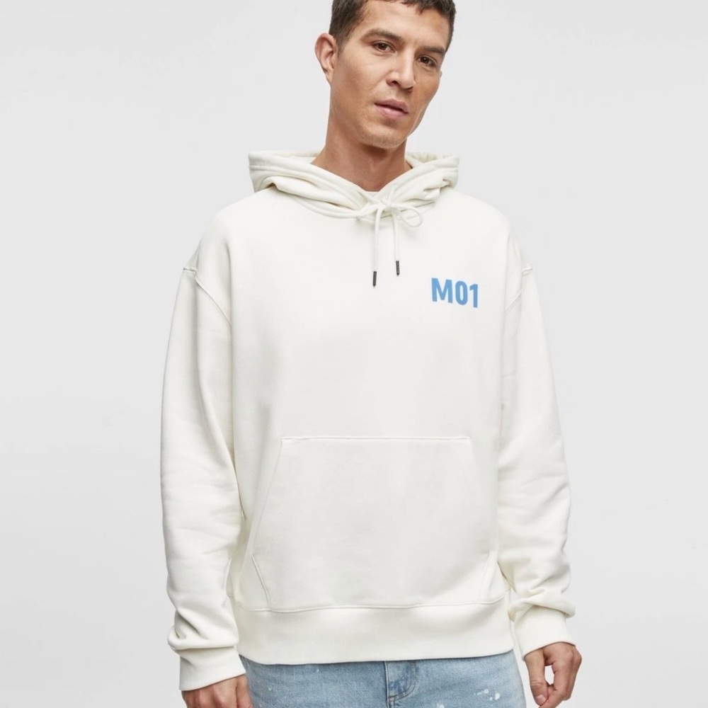Macy’s Mode of One Men’s Off White Hoodie with Blue & Orange Graphic
